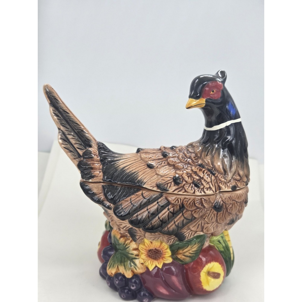 Cracker Barrel Vtg Covered Ceramic Dish Harvest Pheasant Thanksgiving Cookie Jar